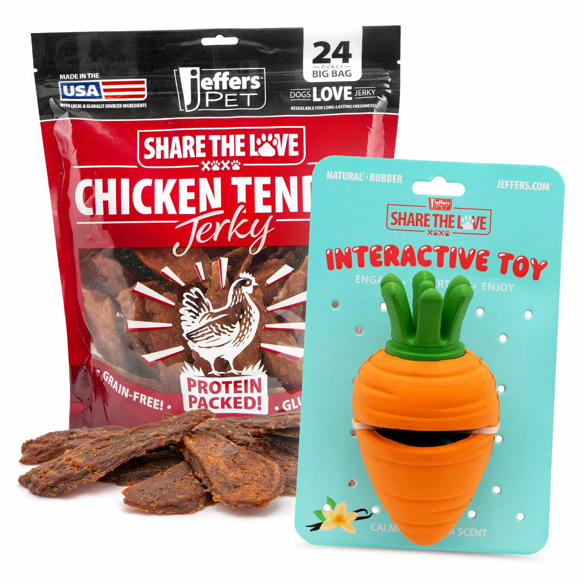Jeffers Stuffable Dog Chew Toys with Chicken Breast Jerky Treats Kit