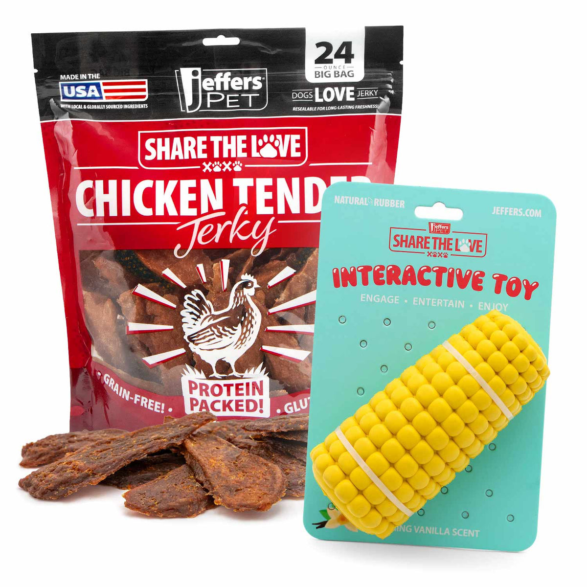 Jeffers Stuffable Dog Chew Toys with Chicken Breast Jerky Treats Kit