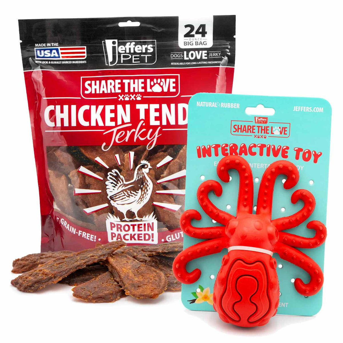 Jeffers Stuffable Dog Chew Toys with Chicken Breast Jerky Treats Kit