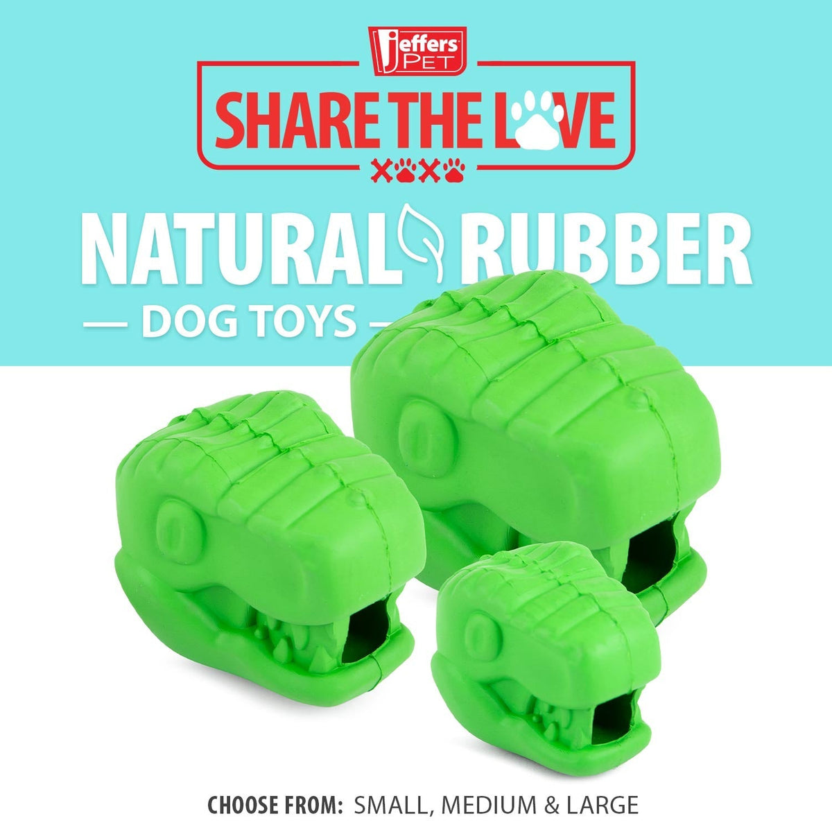 Jeffers T-Rex Natural Rubber Treat Dispensing Dental Dog Chew Toy for Medium Chewers with Vanilla Scent
