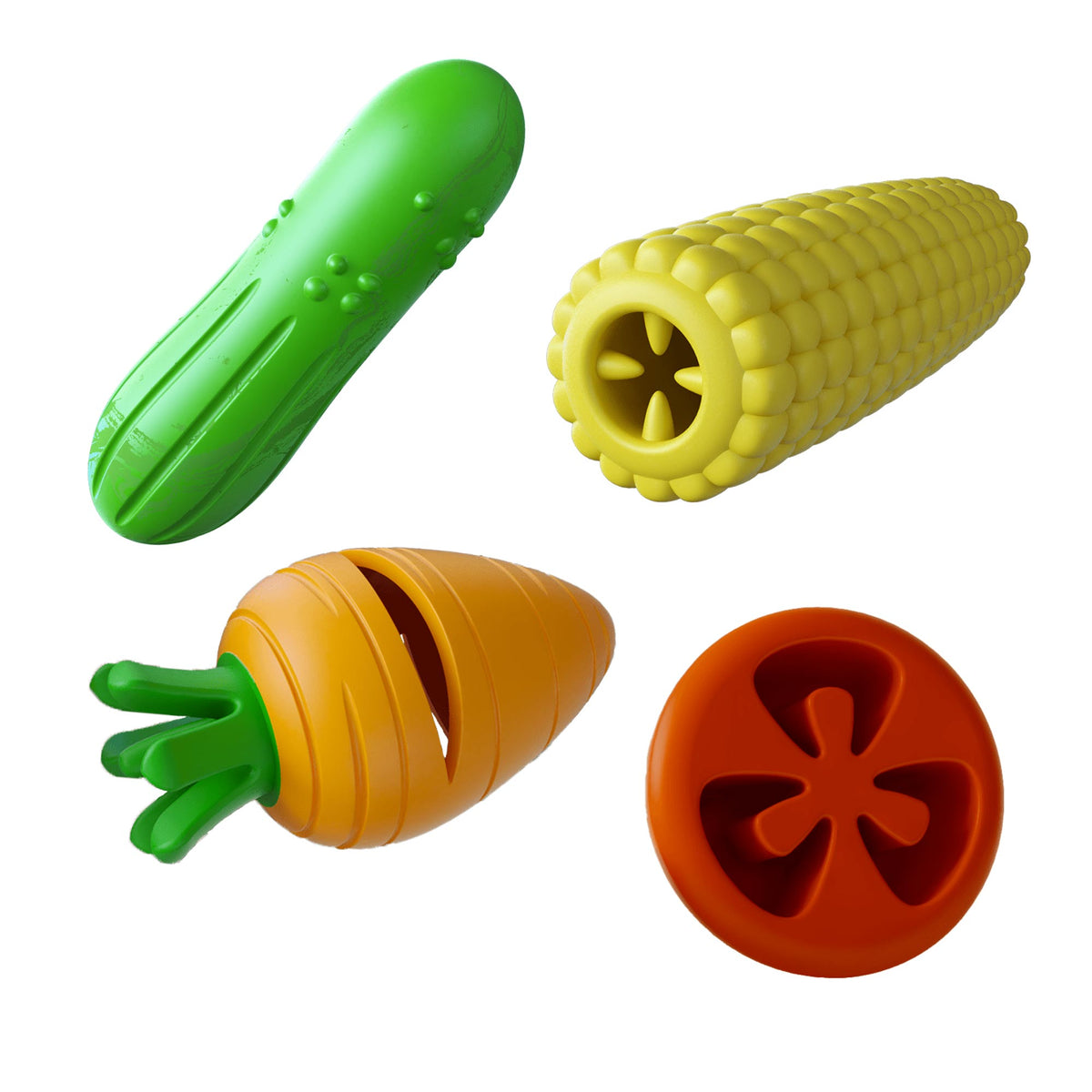 Jeffers Veggies Natural Rubber Dog Chew Toys, 4 pc, Medium