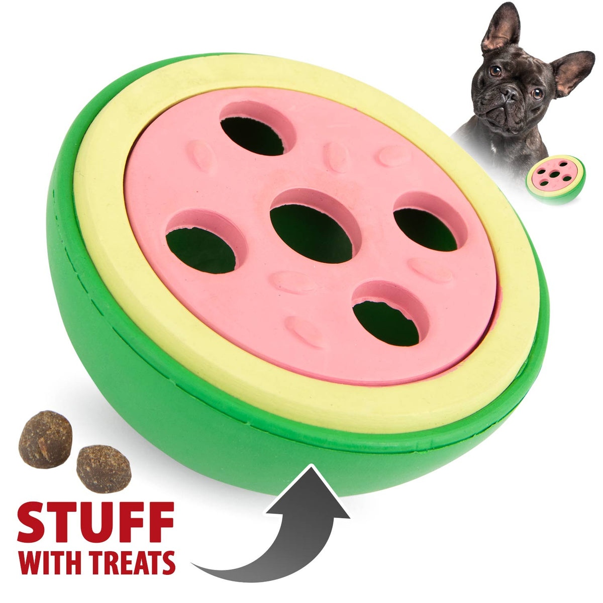 Jeffers Watermelon Natural Rubber Treat Dispensing Dog Dental Chew Toy with Vanilla Scent