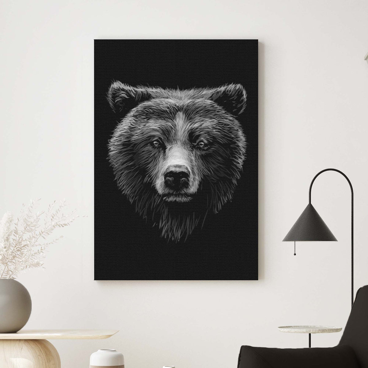Animals Forest Bear Monochrome Canvas Wall Art