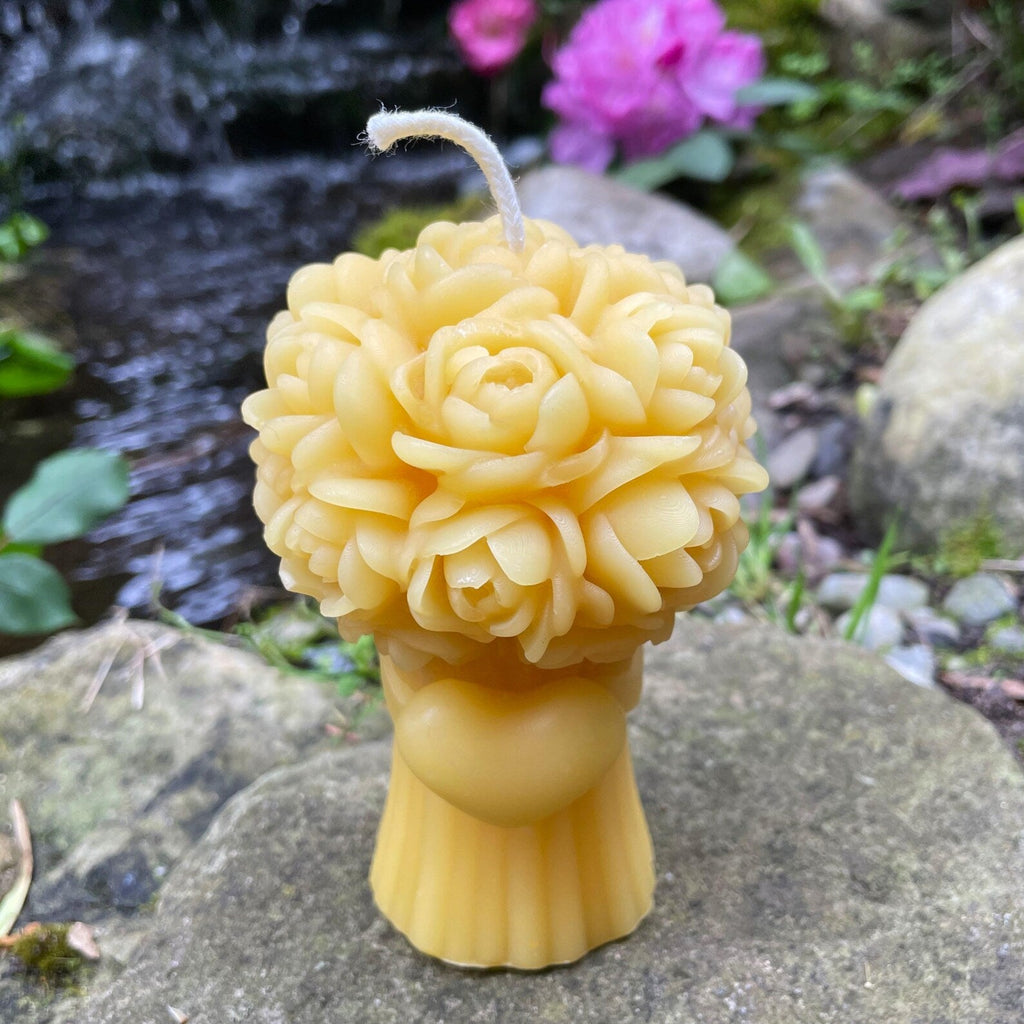 Rose & Heart Bouquet Flower Beeswax Candle