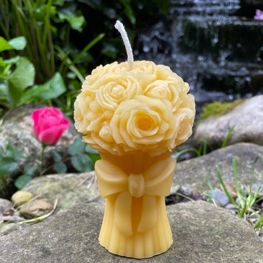 Rose & Bow Flower Bouquet Beeswax Candle