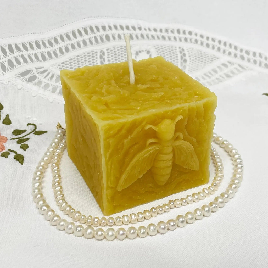 Square Bee Beeswax Pillar Candle