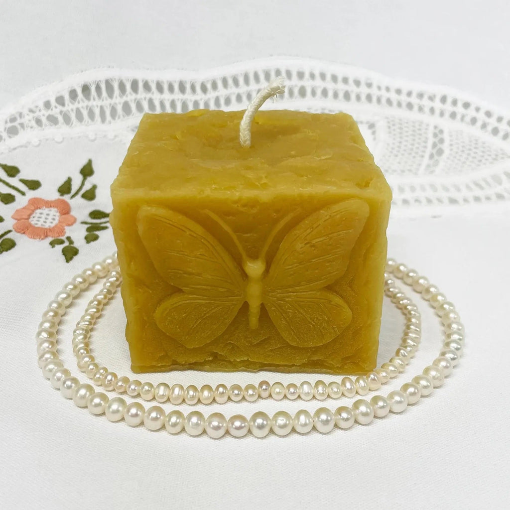 Square Butterfly Beeswax Pillar Candle