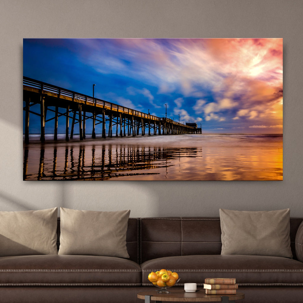 Beach Pier & Ocean Horizon Canvas Wall Art