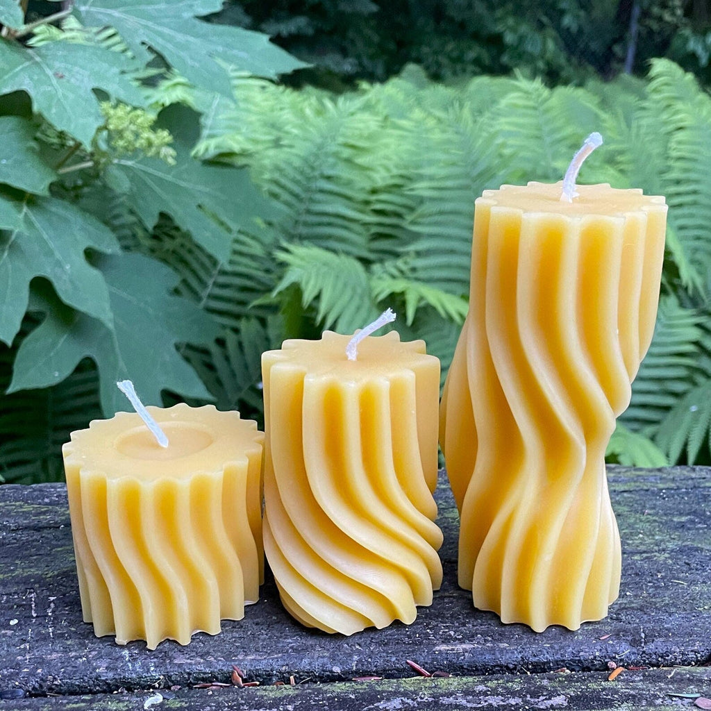 Twisty Pillar Beeswax Candle Set of 3